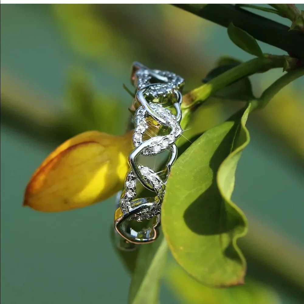 New Lovely Hearts 925 Silver White Sapphire Ring